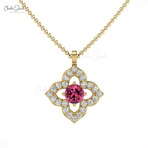 Nouvelle arrivée pendentif floral en tourmaline rose de 3mm rond pour mariage collier pendentif en or véritable 14 carats avec diamant délicat fournisseur en gros - Product Image 6