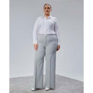 Poly Viscose Full Lycra Elastic Waist <b>Plus</b> Size <b>Trousers</b> - Grey - Product Image 5