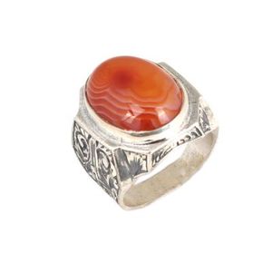 Bague pour homme faite à la main en argent sterling 925 avec pierre d'agate ovale sertie en forme de stylo pour un usage quotidien - Certifiée GRS et IGI - Product Image 1