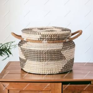 Handwoven Wicker Sea Grass Rattan <b>Basket</b> With Handle Storage Hand <b>Basket</b> <b>Gift</b> Hamper <b>Fruit</b> <b>Basket</b> With Lid <b>for</b> Special Occasions - Product Image 4