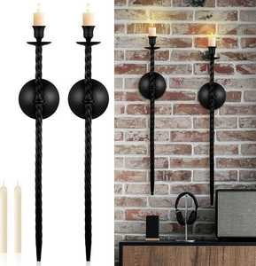 Grand Artisan Matte <b>Black</b> Metal Twisted Spiral Wall Mounted Taper <b>Candle</b> Sconce Holder Set High Home Hotel Wedding Decor Style - Product Image 1