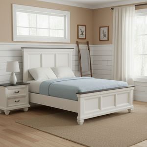 Solid Mahogany Farmhouse Style King Size <b>Bedroom</b> Furniture <b>Set</b> with Panel Bed Nightstand & Storage for Villa <b>Hotel</b> & Apartment - Product Image 1