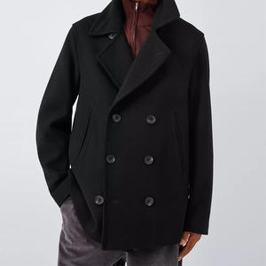 Manteau double boutonnage pour homme, couleur noire, manches longues épaisses, vêtement d'extérieur élégant, manteau en laine pour l'automne et l'hiver pour garçons - Product Image 6