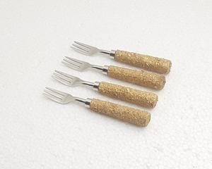 Conjunto de cubiertos de madera Natural con apariencia de lujo, tenedor de alta calidad, plata, hormigón, diseño, mango, corte de queso - Product Image 6