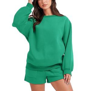 Conjunto de 2 Piezas con Logotipo Personalizado Hecho en Fábrica, 100% Algodón Felpa, Conjunto Corto para Mujer, Ropa Deportiva Informal de Invierno, Pantalones Cortos y Sudadera, 2026 - Product Image 1