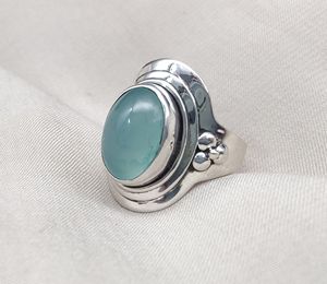 Anillo de Aguamarina de Plata de Ley 925, cabujón ovalado, bisel moderno, joyería de piedras preciosas naturales hechas a mano, venta al por mayor - Product Image 3