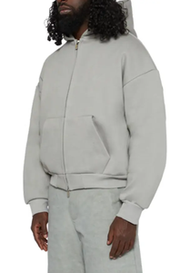 Venta al por mayor de lujo liso con capucha de gran tamaño grueso de algodón Unisex de alta calidad 600 GSM francés Terry doble cremallera con capucha - Product Image 2