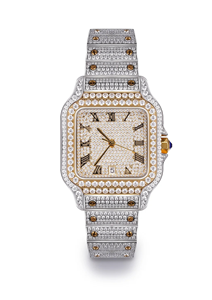 Montre en acier inoxydable plaqué or 14 carats avec moissanite bicolore glacée - Product Image 4