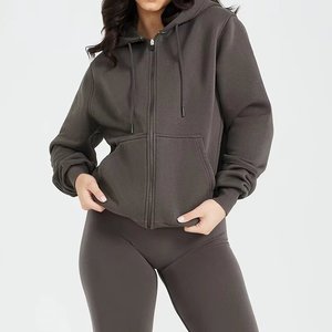 Sweat à capuche oversize zippé pour femme, col montant, léger, en coton, streetwear, écologique, doublé, respirant, pour l'hiver - Product Image 2