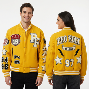 Vestes de baseball streetwear avec design patch, vente en gros OEM, vestes universitaires pour hommes, vêtements d'extérieur personnalisés, veste de baseball collage pour hommes - Product Image 2