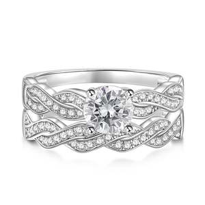 Jeulia Doppelt Gedrehter Ehering-Set Rundschliff Sterling Silber Diamant Brautschmuck - Product Image 1