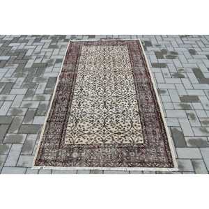 Turkish 3.8x6.7 ft Rug, Area Vintage Rug, <b>Brown</b> Beige Plants & trees <b>Wool</b> Rug - Product Image 1