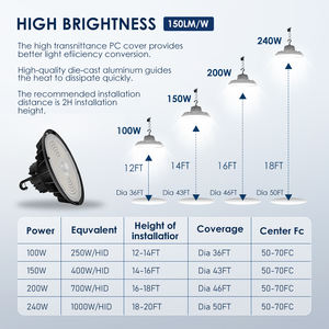 Lámpara <span class=keywords><strong>Industrial</strong></span> <span class=keywords><strong>LED</strong></span> UFO de 200W, Negra, IP65, 100-300W, para Gimnasios y Garajes - Product Image 6