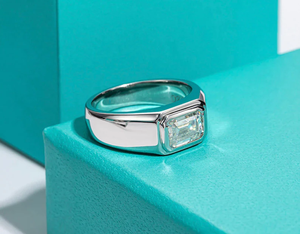 925 <b>Silver</b> Plated Moissanite Diamond <b>Men's</b> <b>Ring</b> Bold Style Emerald Cut Stone Bezel Setting <b>Wedding</b> Party Everyday Elegance - Product Image 4