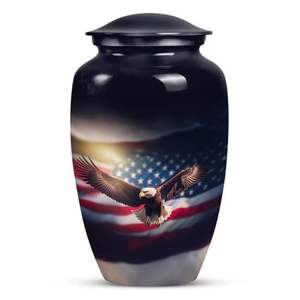 USA Flag Handcrafted Aluminium Eco-Friendly Handmade Cremation Burial <b>Urns</b> for Human Ashes Traditional Design Cylindrical Shape - Product Image 2