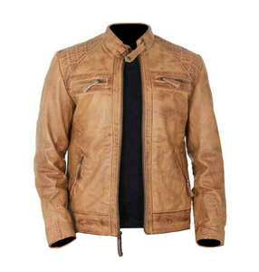 Veste en cuir véritable 100% de qualité supérieure, coupe ajustée, col montant, style vieilli, bordeaux, pour homme, vente en gros - Product Image 5