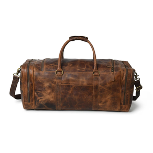 Modern Full Grain Leather <b>Travel</b> Duffel <b>Bag</b> with Zipper Closure Large Capacity <b>Weekender</b> & Gym Carry <b>Bag</b> - Product Image 3
