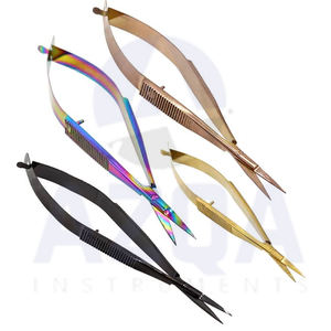 Ciseaux micro-spring à pointe fine incurvée, revêtement multicolore, en acier inoxydable, pour couper les fils et tailler les sourcils - Product Image 2