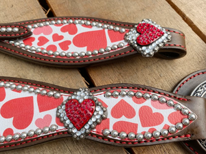 Ensemble de tack en cuir de sécurité de style occidental collier de poitrine de têtière de cheval avec incrustation de coeur imprimé de goujons en cuivre conçu pour l'Argentine - Product Image 6