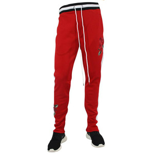 Men's Sweatpants With <b>White</b> Side Stripe And Rose Embroidery Elastic Waist Drawstring Casual <b>Joggers</b> - Product Image 6