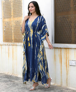 100% rayón verano playa cuerpo completo cubrir Kaftan suave indio hecho a mano Tie Dye largo Maxi Boho vestido de longitud completa caftán vestido - Product Image 4