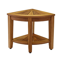 Chaise de salle de bain demi-carré en teck, style artisanal, montage facile, banc de douche avec étagère de rangement, mobilier de salle de bain écologique