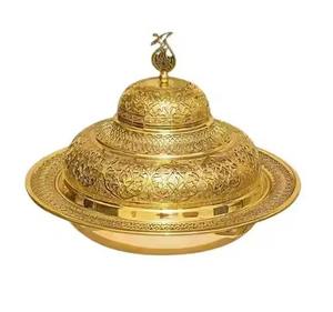 Plat de service ovale de luxe en aluminium, fait main, écologique, pour maintien au chaud des aliments, idéal pour la cuisine et la table, en verre trempé, style arabe moderne. - Product Image 1