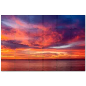 Puesta de sol Azulejo de cerámica Mural de pared PT500992 36 \ "W X 24 \" H Juego de 24 6x6 Azulejos de pared de cerámica - Product Image 1