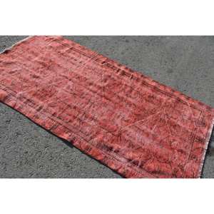 Alfombra Kilim Vintage roja y negra de 3,6x7,4 pies, Alfombra de área de lana turca de gran tamaño, respaldo de látex, retales de 10mm para decoración de habitación de pasillo - Product Image 2