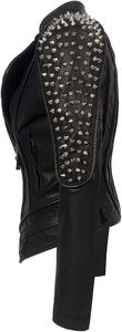 Chaqueta de Motociclista Punk con Remaches para Mujer, Chaqueta de Cuero Sintético con Cremallera Asimétrica y Tachuelas - Product Image 4