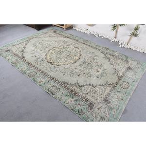 Alfombra turca Vintage de área grande de 5,4x8,6 pies, diseño clásico de retazos verde y Beige, látex de lana hecho a mano para decoración de habitación de pasillo - Product Image 3