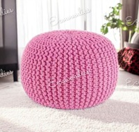 Pouf ottoman rose moderne en coton tricoté à la main, repose-pieds, chaise de sol pour chambre, salon, entrée, console avec incrustation d'os
