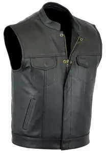 Genuine Quality Leather <b>Vest</b> Sons Anarchy Bikers Club Motorbike Waistcoat Winter High Street Style Customizable <b>Black</b>/Green Cut - Product Image 2