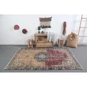 Alfombra Turca Vintage de 4.5x7.2 pies (137x219 cm), Alfombra a Cuadros Azul y Roja - Product Image 3