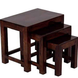 HUB Ensemble de table gigogne en bois massif avec 3 tabourets pour chevet chevet canapé côté ou salon-pour la maison ou l'hôtel - Product Image 3