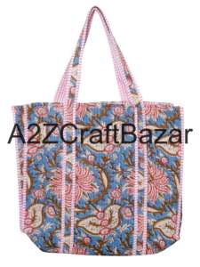 Sac fourre-tout matelassé en coton pur 100 % pour femmes indiennes, fait main avec imprimé floral en blocs, idéal pour le bureau et l'usage quotidien - Vente en gros pour l'exportation - Product Image 2