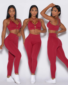 New Fashionable Custom High Quality Solid Two-Piece Yoga <b>Set</b> Cross Back <b>Top</b> Butt Lifting <b>Leggings</b> <b>Seamless</b> Breathable - Product Image 3