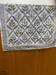 Taille personnalisée acier clair bleu vert olive bloc à main imprimé chemins de table en coton floral linge de table de mariage hôtels usage domestique - Product Image 5