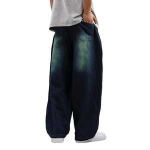 Jeans pour hommes à taille haute, vintage, lavés, avec logo personnalisé, denim lourd, jambe large, jeans baggy pour hommes - Product Image 5