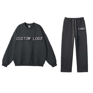 Sweat à capuche pour hommes de haute qualité unisexe 350gsm survêtement de couleur unie surdimensionné élégant sweat pour hommes 2 pièces-ensemble - Product Image 5