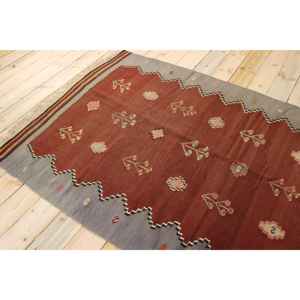 Tapis turc 4,4 x 8,9 pieds, tapis en laine rouge et gris à imprimé animal vintage - Product Image 4