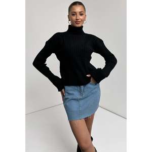 DEFILE Pull en tricot texturé à col roulé rayé noir pour femme - Pull 100 % acrylique pour l'automne et l'hiver, taille unique - Product Image 2
