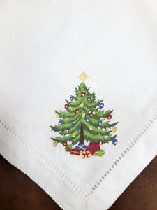 Serviette de table en coton blanc brodé sur mesure de haute qualité couverture de table à ourlet maison arbre de noël conception mariages noël - Product Image 2