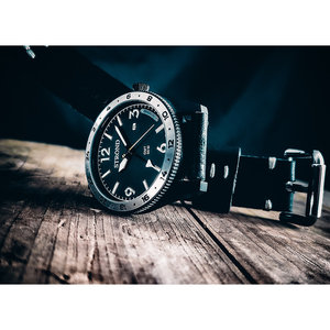 SSC-101 Orologio Sportivo di Lusso Tutto Nero, Ghiera in Acciaio, GMT 24h, Cinturino in Pelle di Vitello, Quadrante Luminoso da Sub, Funzione Calendario, Impermeabile 5ATM - Product Image 4