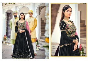 여성 인도 긴 코 튼 Anarkali 손 바느질 인도 전통 kurti 가운 dupatta 정장 세트 온라인 판매
