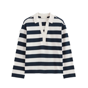 เสื้อถักแบบถักแขนยาวสำหรับผู้หญิงเสื้อโปโลลายทางผ้าคอตตอน100% ใหม่ล่าสุดจากโรงงานผลิตโดยตรง - Product Image 2