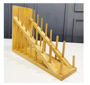 Soporte para platos de madera de acacia, estante para secar platos, vajilla plegable personalizada para cocina, soporte para tendedero de platos de madera - Product Image 5