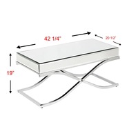 Meubles de salon modernes et écologiques, table basse extensible avec pieds croisés, miroir glamour, métal, ton argenté, M.R. ARTISANAT
