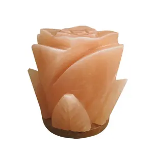 Lampe de sel rose organique en forme de fleur de rose Technique géométrique Feng Shui sculptée Cordon électrique et ampoule personnalisés - Product Image 6