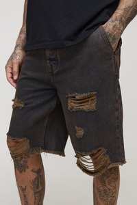 Pantalones cortos de mezclilla lavados sucios estilo ropa informal rasgada pesada con logotipo bordado personalizado para hombres - Product Image 2